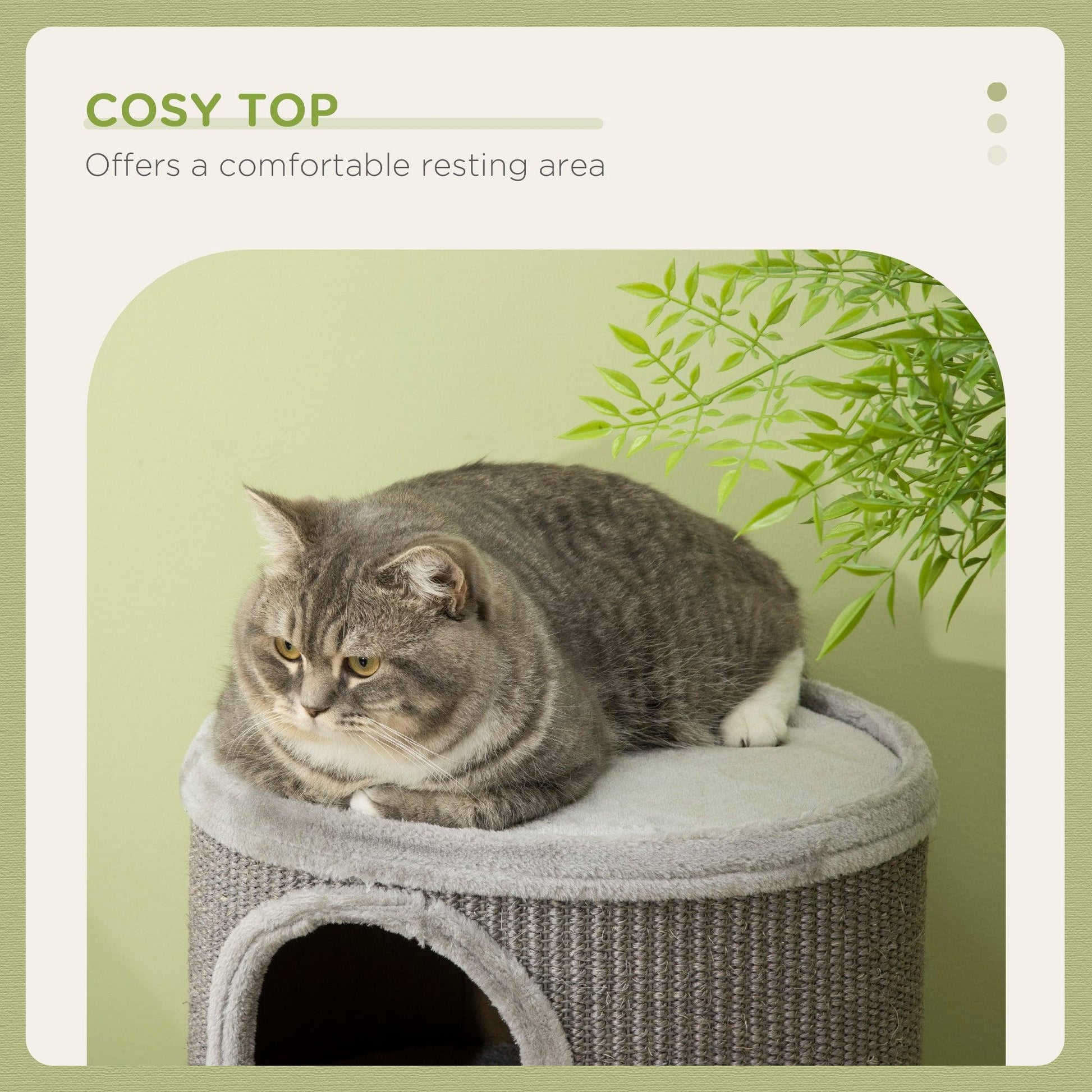 PawHut Cat Climbing Frame, Covered with Sisal, Cosy Platform - Light Grey - ALL4U RETAILER LTD