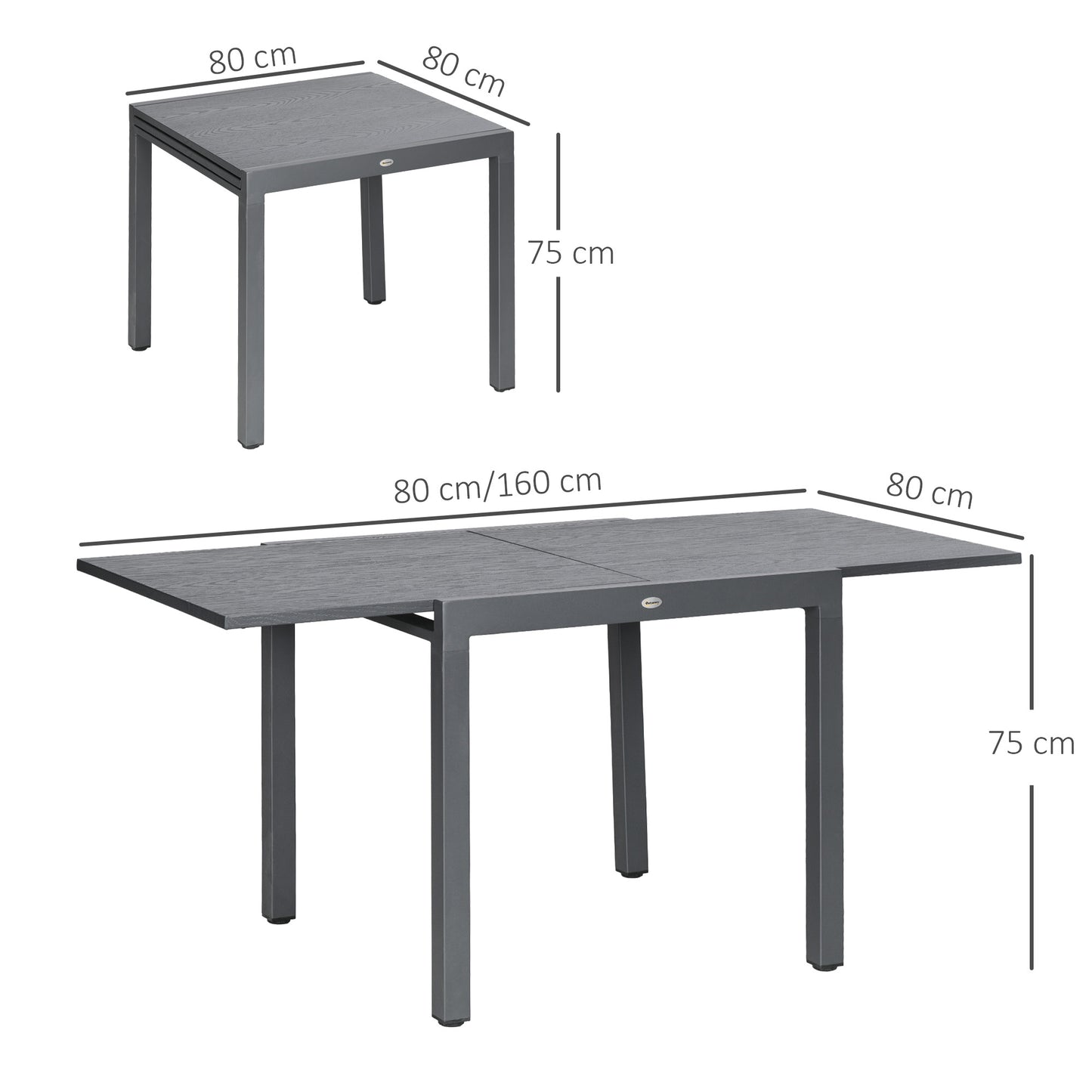 Outsunny Versatile Extendable Garden Dining Table for 6 - Dark Grey Aluminium Frame with Steel Top - ALL4U RETAILER LTD