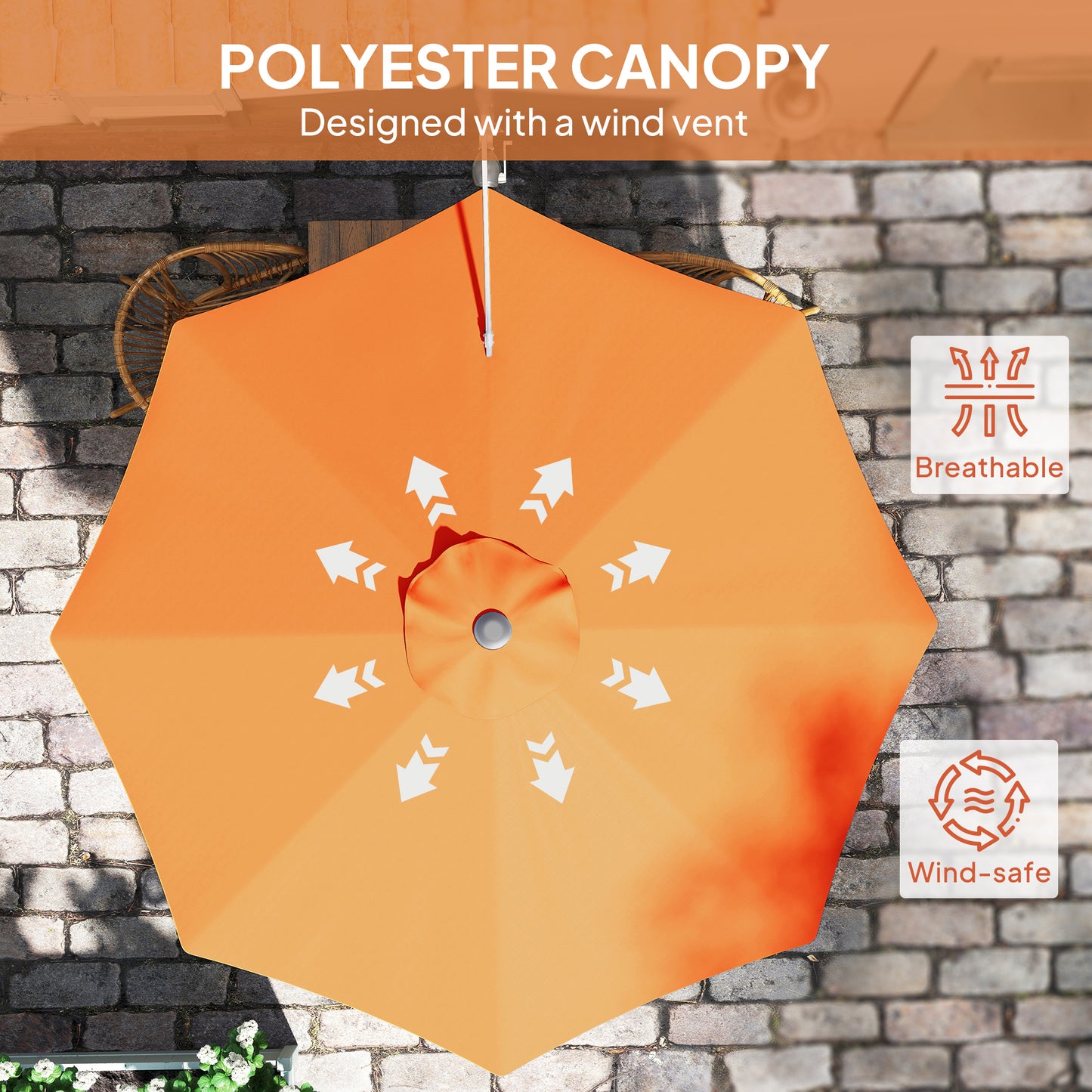 Outsunny 3M Wall Mounted Parasol Shade With Handle Orange Outdoor Garden Patio Canopy