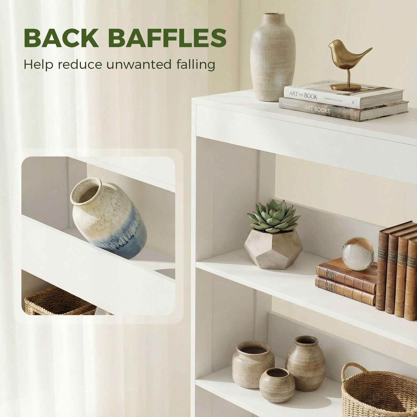 HOMCOM White 6 Tier Bookcase With Open Storage Shelves And Cubes 180 Cm Tall Display Shelf Anti Tipping Design