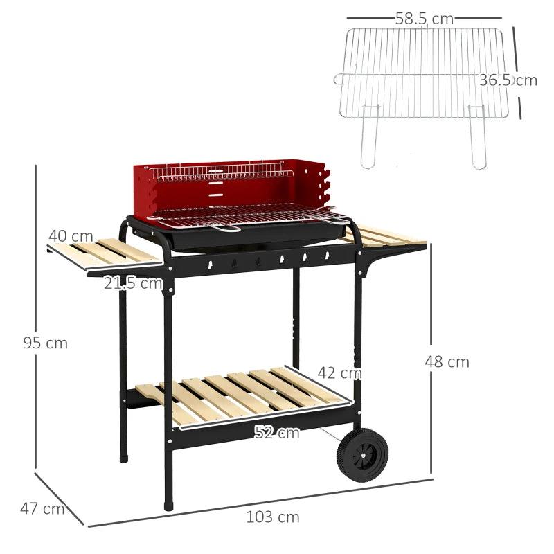 Outsunny Outdoor 5-Level Adjustable Height Charcoal Barbecue Grill Trolley - Red BBQ Grill for Enhanced Grilling Experience - ALL4U RETAILER LTD