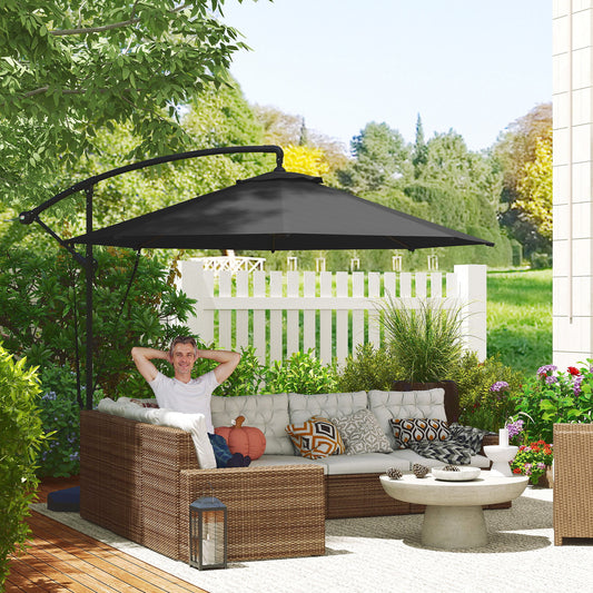 Outsunny 3M Cantilever Garden Parasol With 90kg Fillable Base Wind Straps Cover Crank Tilt UPF50 Grey