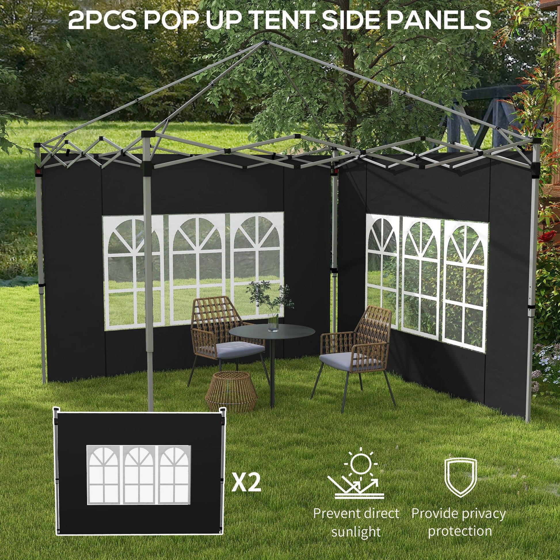 Outsunny Gazebo Side Panels for 3x3(m) or 3x4m Pop Up Gazebo, 2 Pack, Black - ALL4U RETAILER LTD