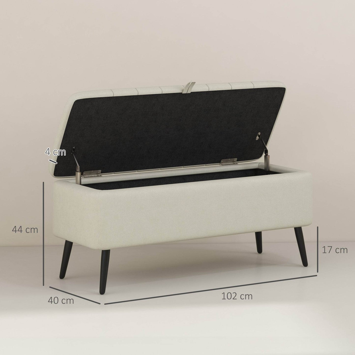 Versatile Cream White Linen Fabric Storage Bench Ottoman with Padded Lid - ALL4U RETAILER LTD