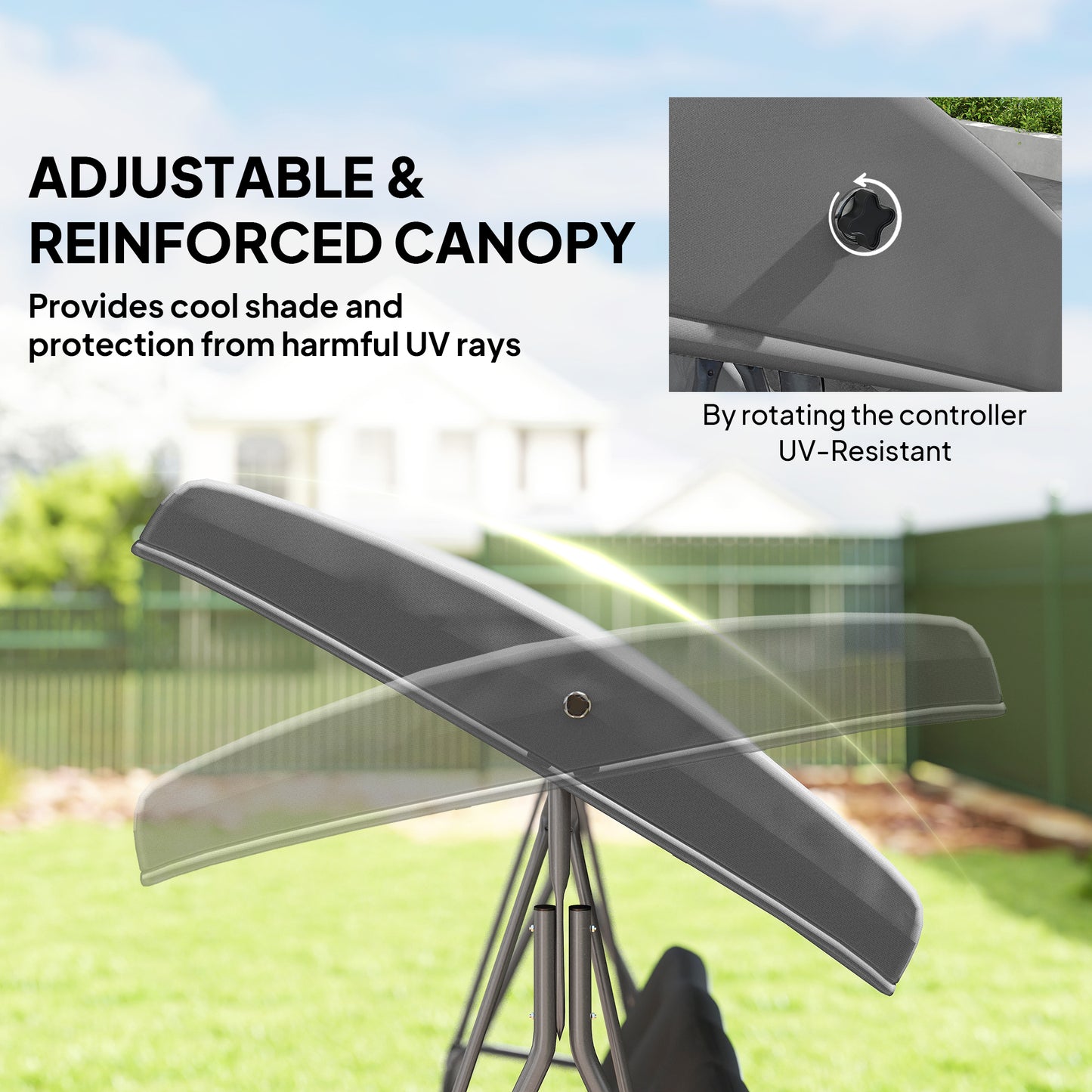 Outsunny 3 Seater Garden Swing Chair Tilting Canopy Patio Rocking Bench Steel Frame Removable Cushions Dark Grey