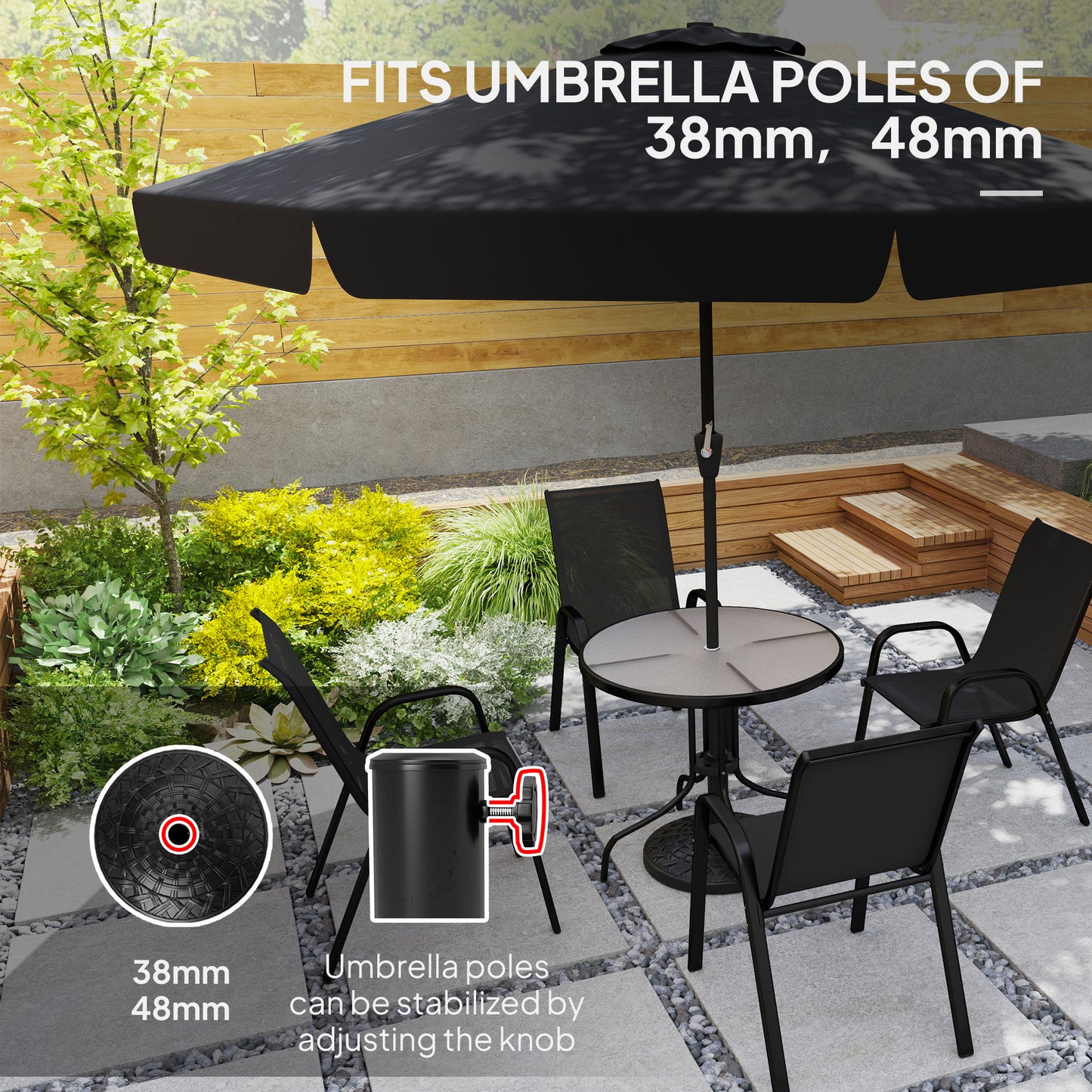 Outsunny 12kg Round Resin Parasol Base For 38mm Or 48mm Poles Heavy Duty Garden Umbrella Stand Black