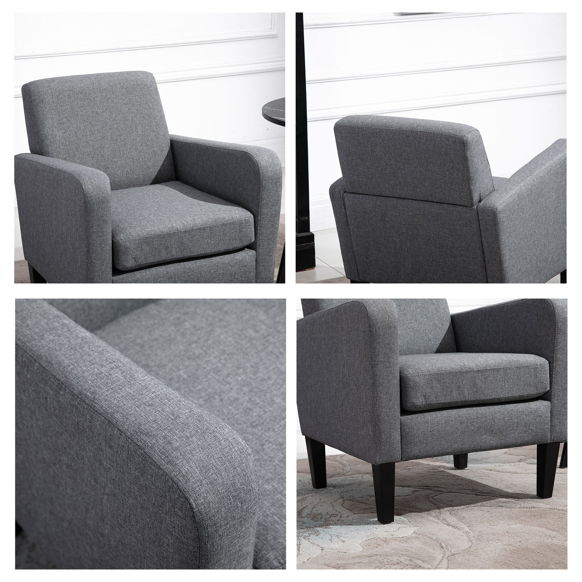 HOMCOM Set of 2 Contemporary Upholstered Armchairs with Rubber Wood Legs for Living Room - Grey - ALL4U RETAILER LTD