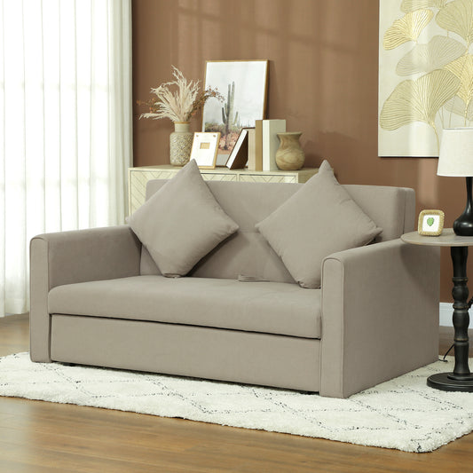 HOMCOM 2 Seater Sofa Bed With Hidden Storage And Pull Out Convertible Settee Snow Flannel Loveseat Sleeper Light Brown