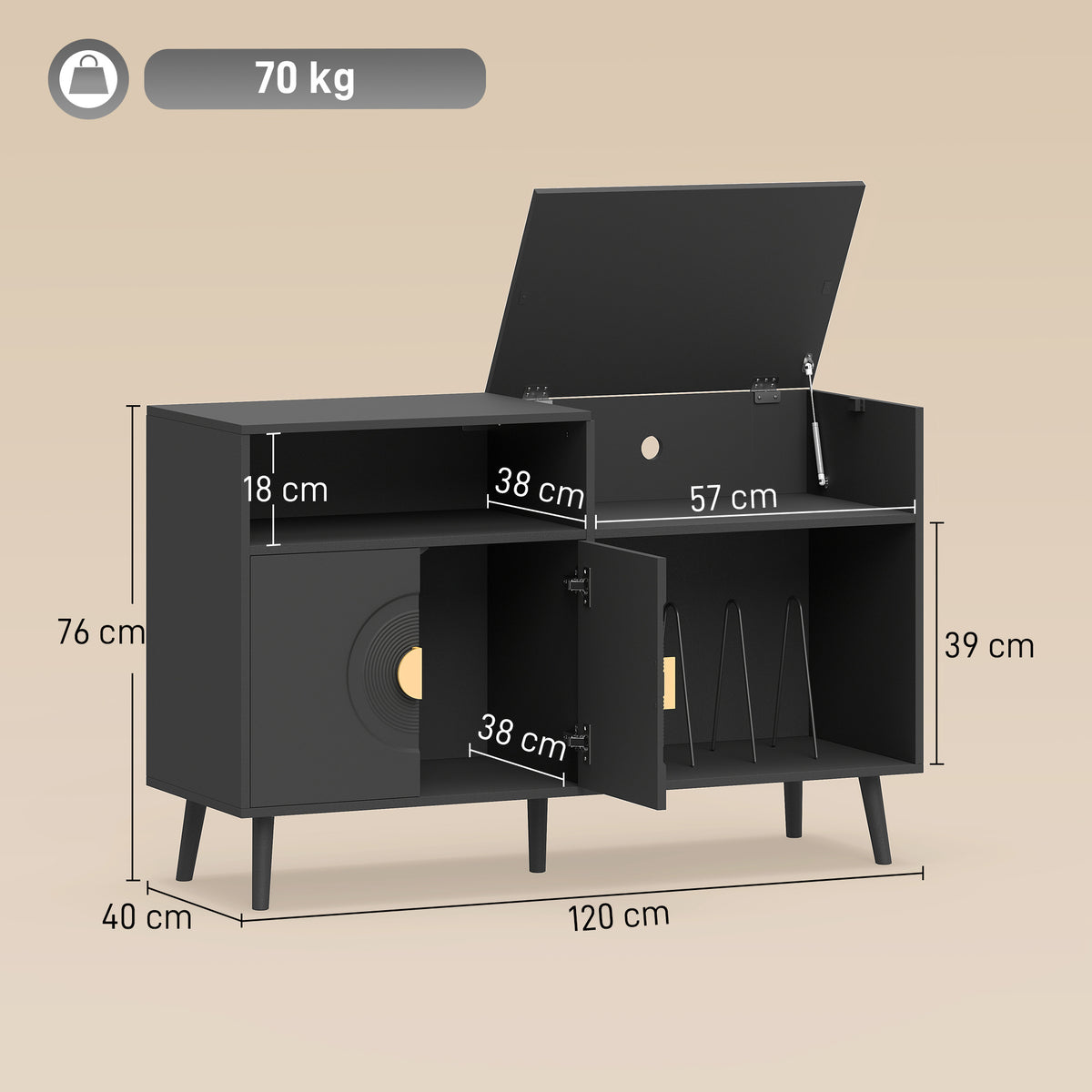HOMCOM Record Player Stand with Vinyl Storage for 300 Albums and Flip Top