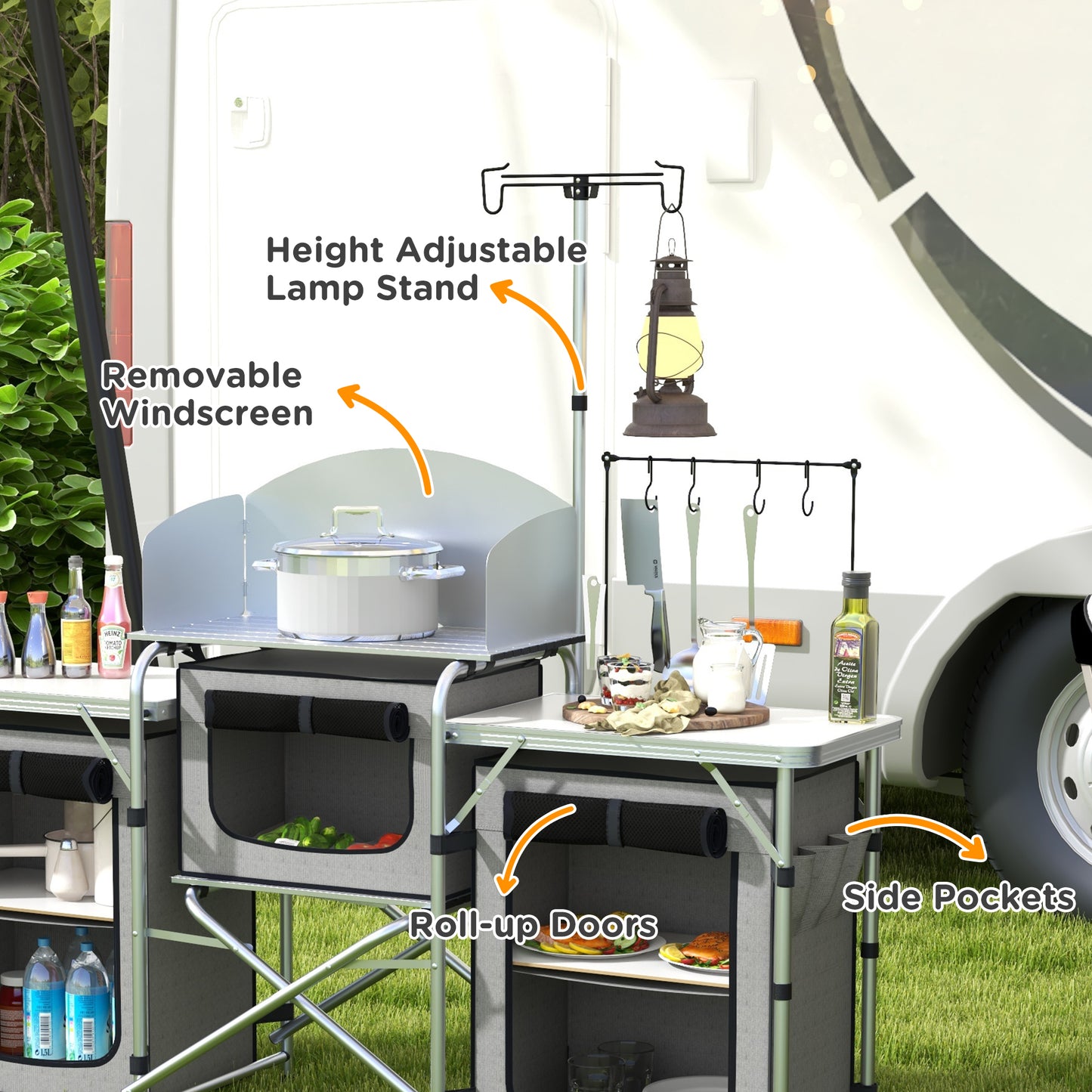 Outsunny Portable Aluminium Camping Kitchen with Windshield & Storage Solutions for BBQ Adventures - ALL4U RETAILER LTD