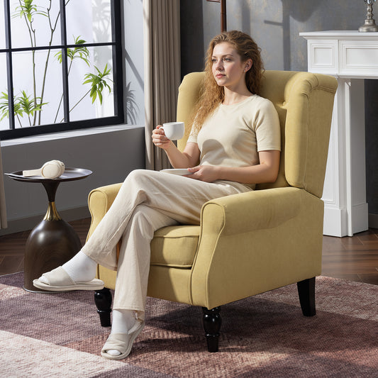 HOMCOM Wingback Accent Chair Retro Upholstered Button Tufted Occasional Chair For Living Room And Bedroom Yellow
