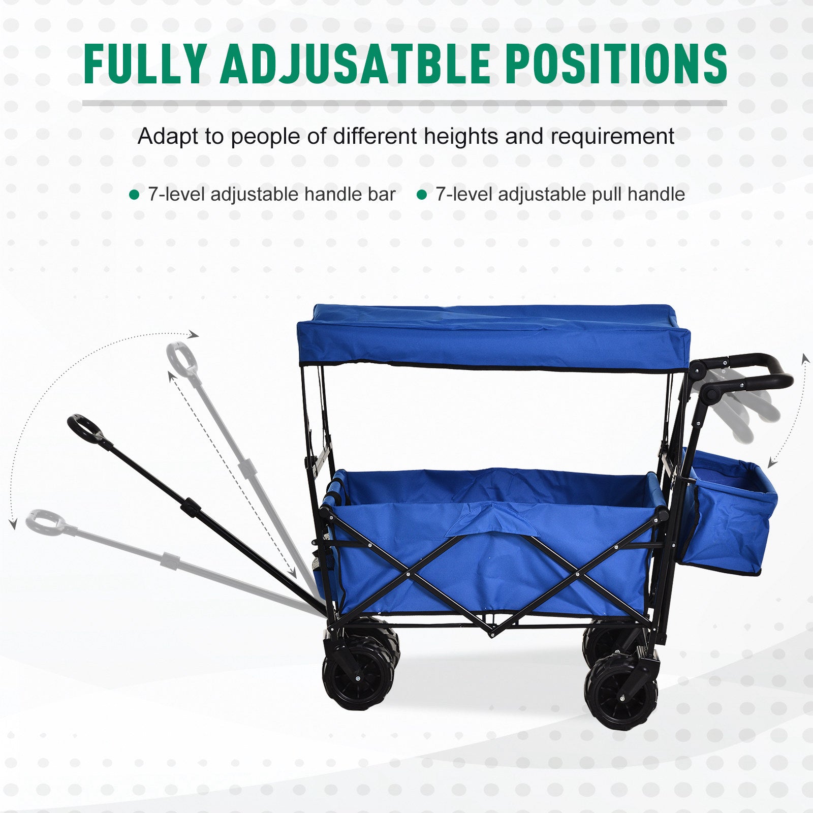 DURHAND Blue Folding Storage Trolley Cart with Canopy and 4 Wheels for Shopping, Camping, and Garden Use - ALL4U RETAILER LTD