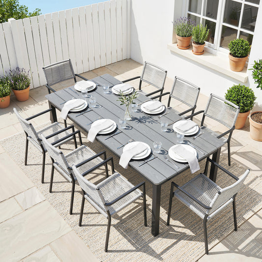Outsunny 180 cm Rectangular Outdoor Garden Dining Table For 6 To 8 People With Wood Slatted Top Grey