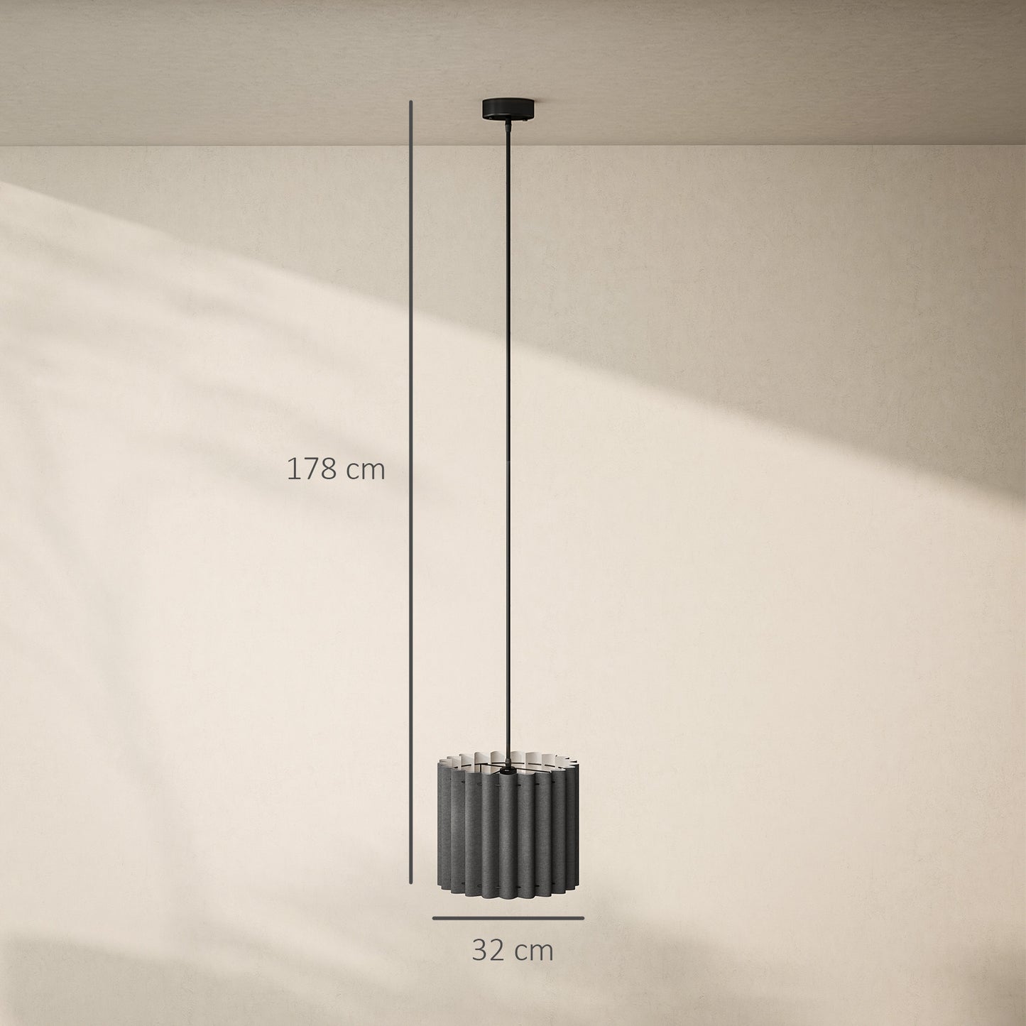 HOMCOM Linen Pendant Light E27 Bulb Modern Hanging Ceiling Lamp For Living Room Bedroom Kitchen Hallway Black