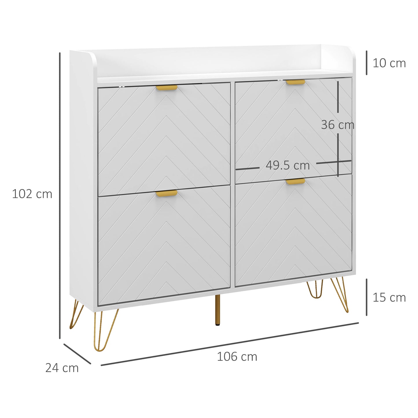 HOMCOM Slimline Shoe Storage Cabinet with 4 Flip Drawers and Adjustable Shelf for 16 Pairs of Shoes - ALL4U RETAILER LTD