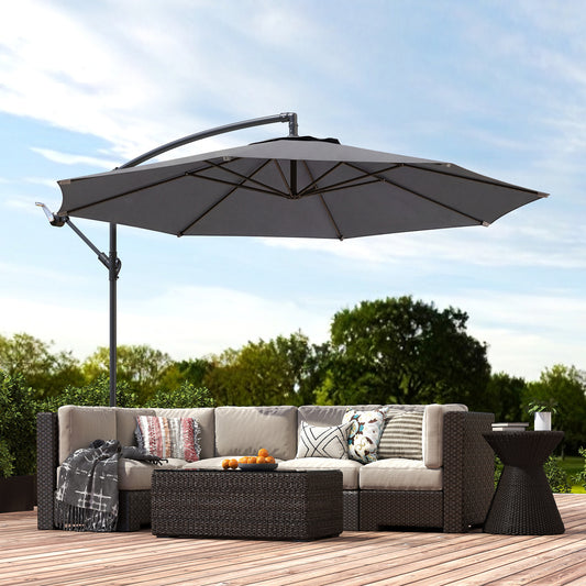 Outsunny 3 Meter Overhanging Cantilever Parasol With Cross Base Grey UV Resistant Polyester Fabric