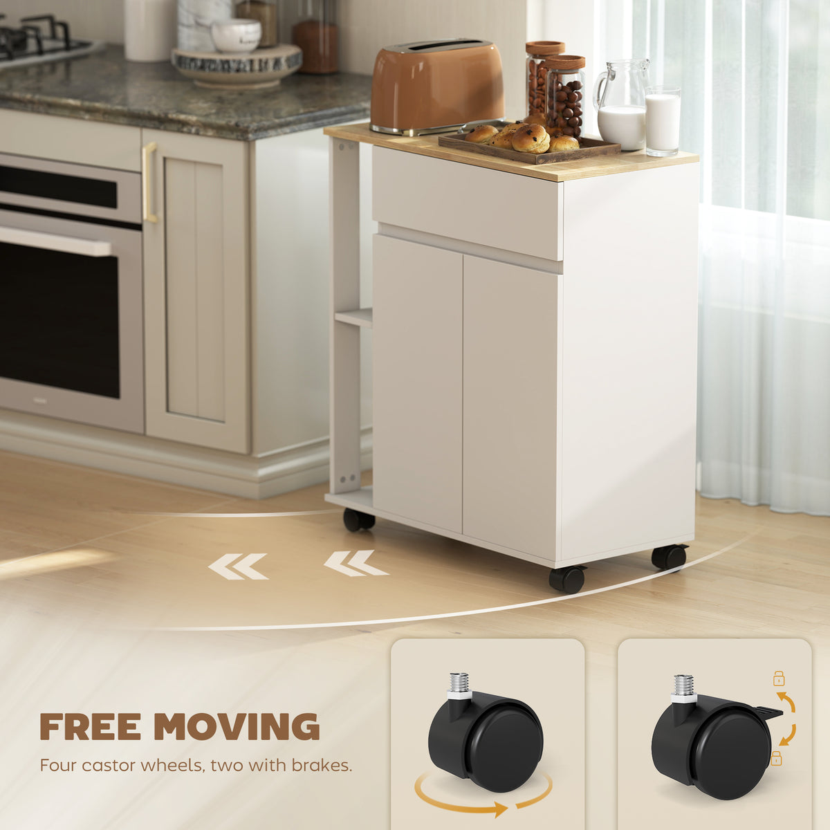 HOMCOM Rolling Kitchen Trolley Cart with Cabinet Drawer and Shelves White