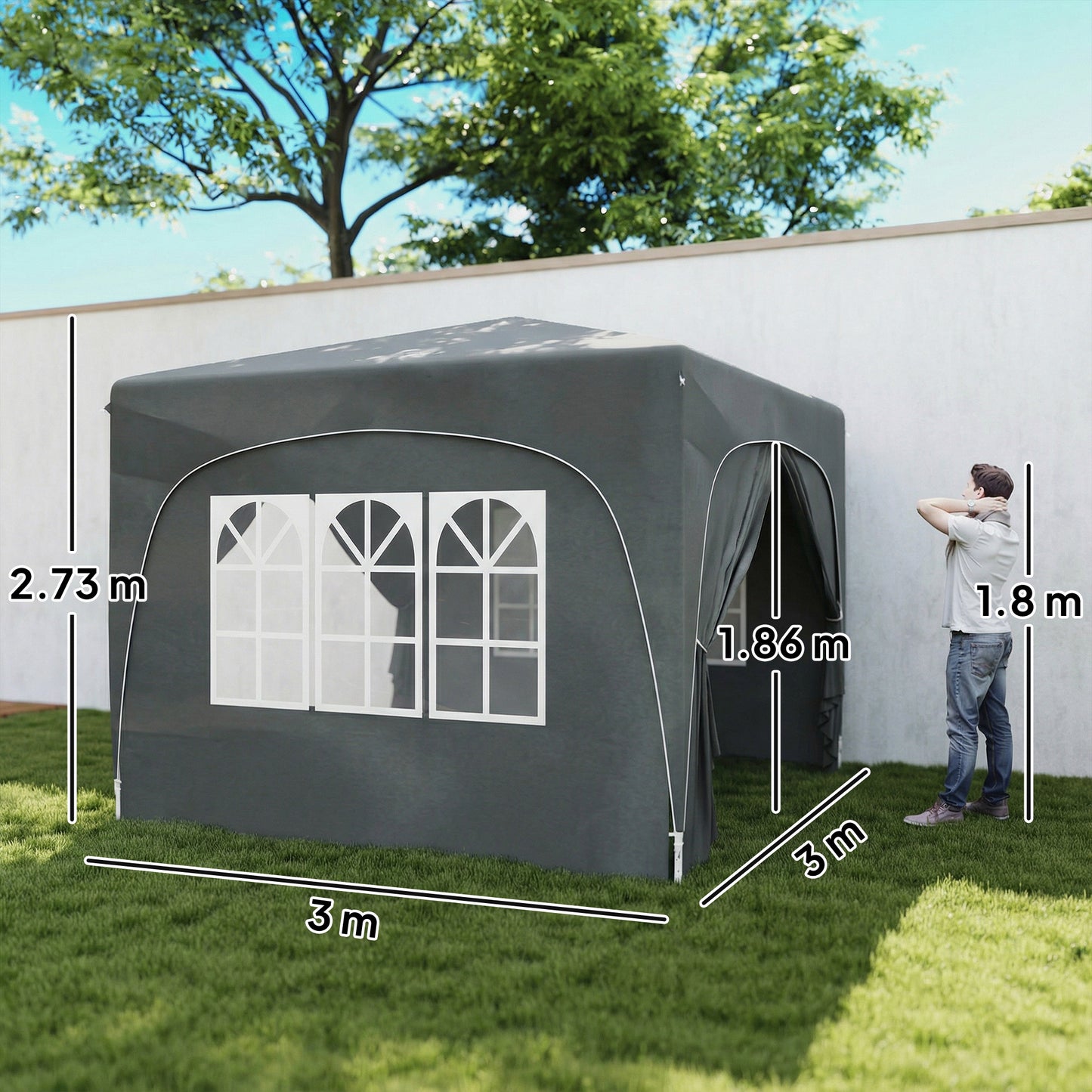 Outsunny 3x3m Pop Up Gazebo Shelter With Accessories Dark Grey UPF50 Fabric Canopy Adjustable Height 255 265 275 cm
