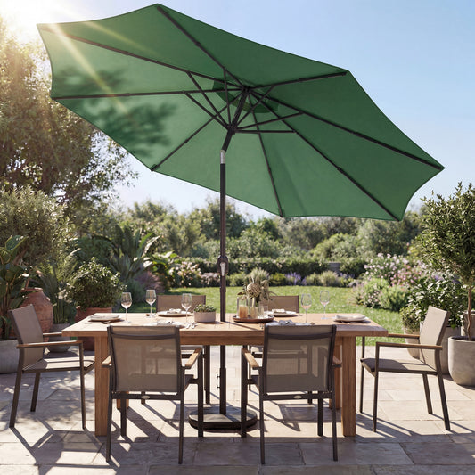 Outsunny 2.7 M Garden Parasol Umbrella With Cross Base And Sandbag Retractable Ribs Outdoor Table Market Umbrella Green