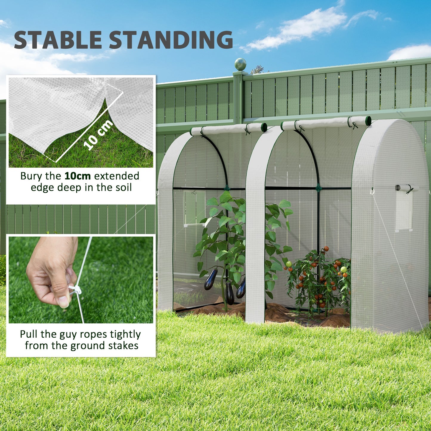 Outsunny 94 x 185 cm Mini Two Room Greenhouse White Steel Frame Garden Grow House With Ground Stakes And Guy Ropes