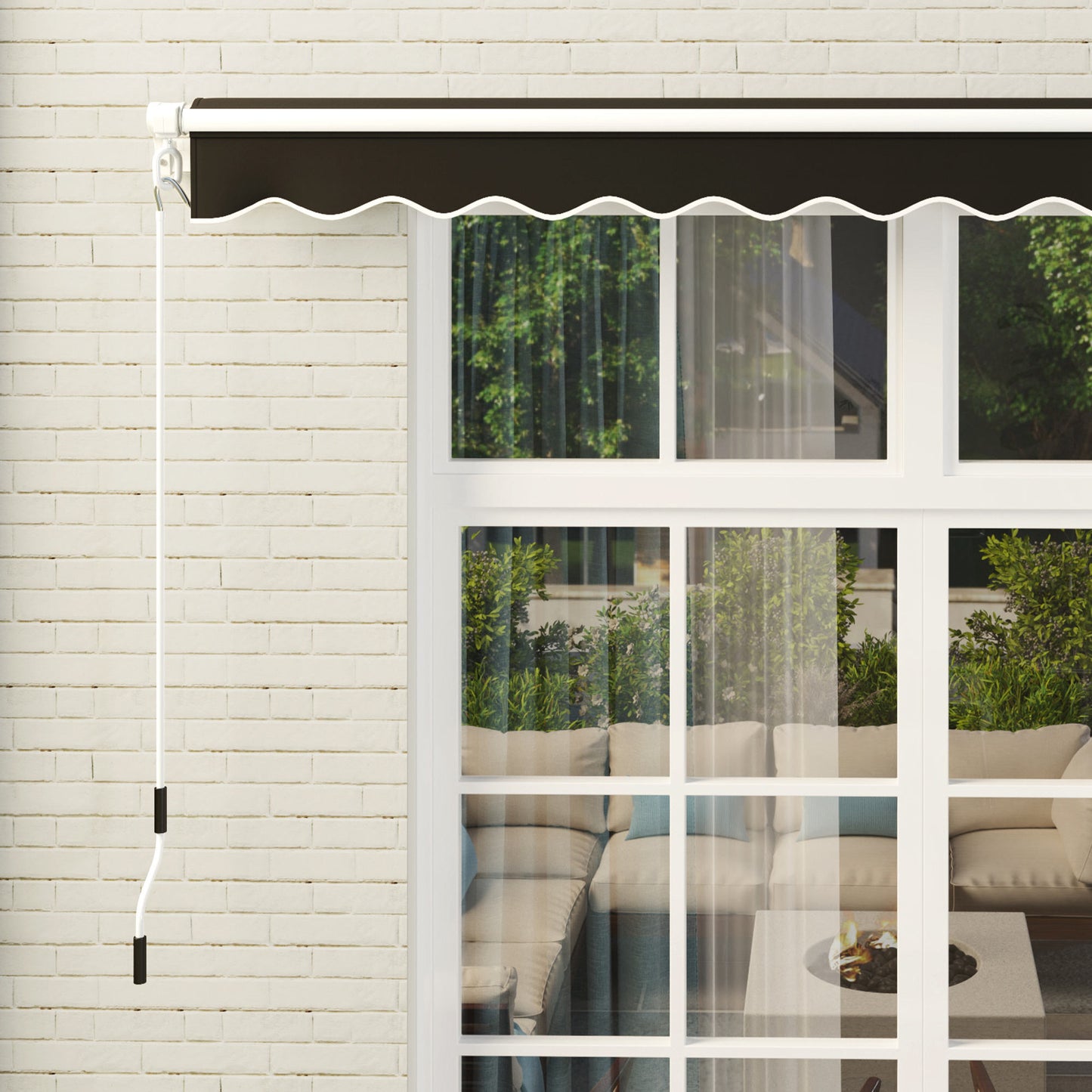 Outsunny 3 x 2.5m Garden Patio Manual Awning With Retractable Canopy Sun Shade Shelter Fittings And Crank Handle Black