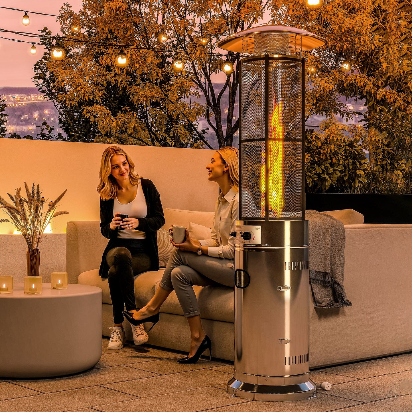Outsunny 11Kw Adjustable Heat Gas Patio Heater For Outdoor Patio With Pulse Ignition And Durable Metal Casing