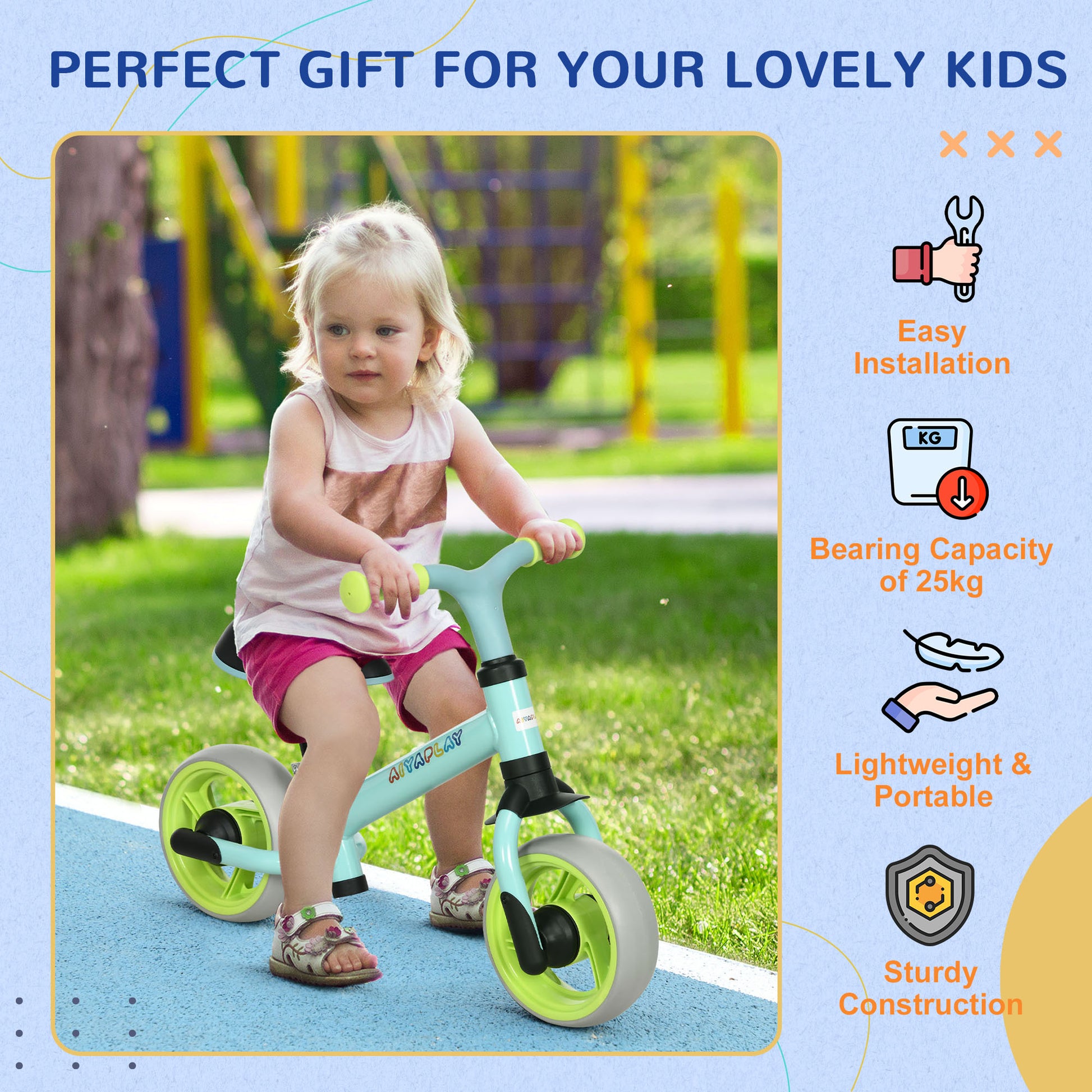 AIYAPLAY 8-Inch Kids Balance Bike: Lightweight Training Bicycle with Adjustable Seat & Puncture-Free EVA Wheels, Green - ALL4U RETAILER LTD