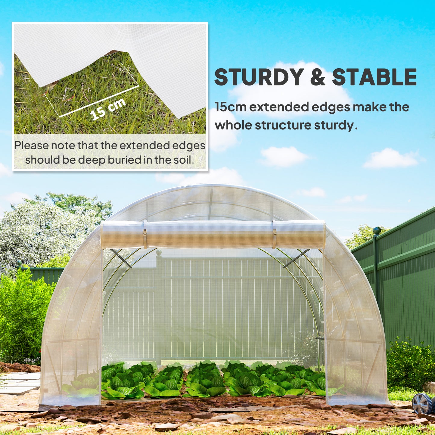 Outsunny 4x3x2m Polytunnel Replacement Greenhouse Cover White PE Mesh With Roll Up Windows And Door