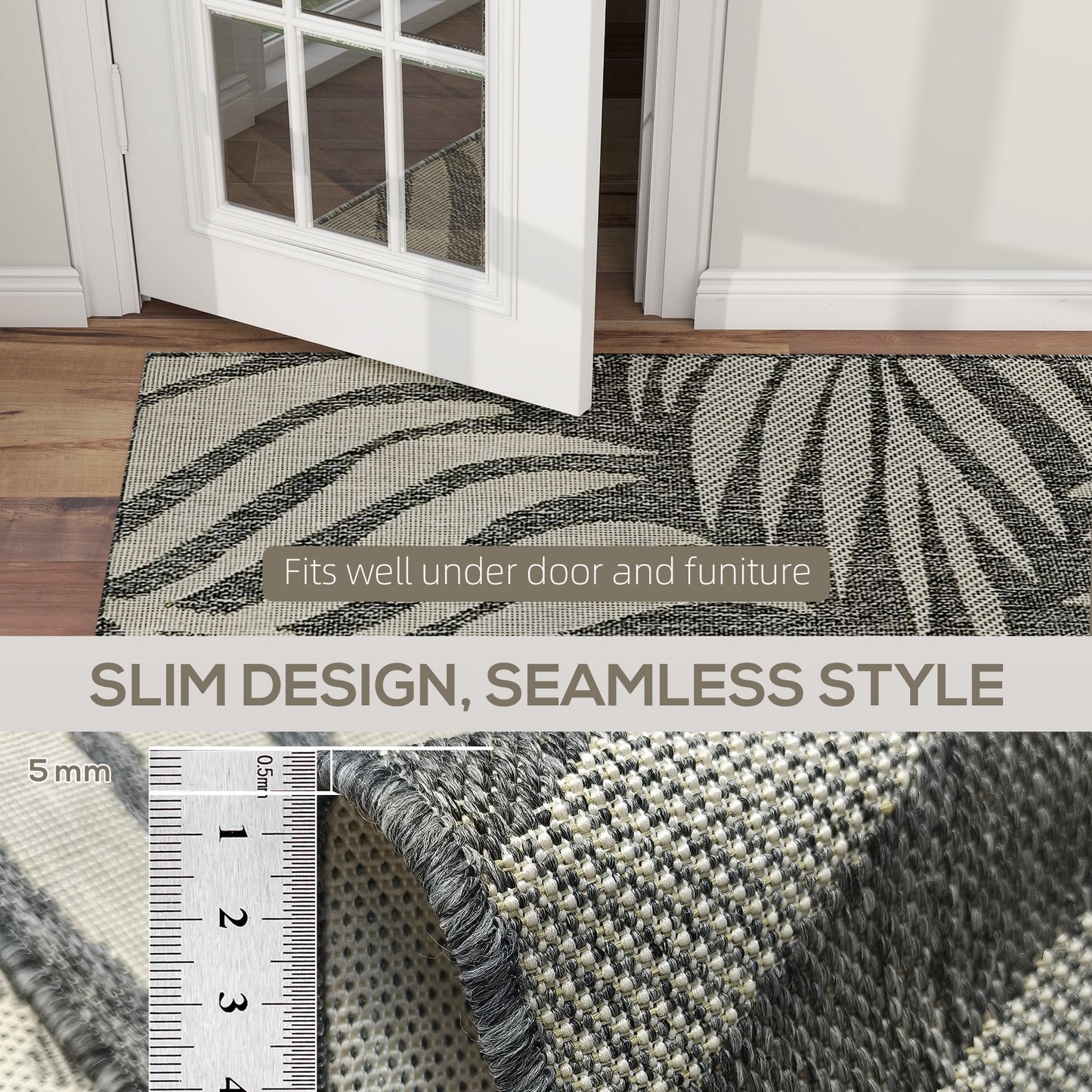 HOMCOM UV Resistant Indoor Outdoor Area Rug 170 x 120 cm Grey Easy Care Machine Washable