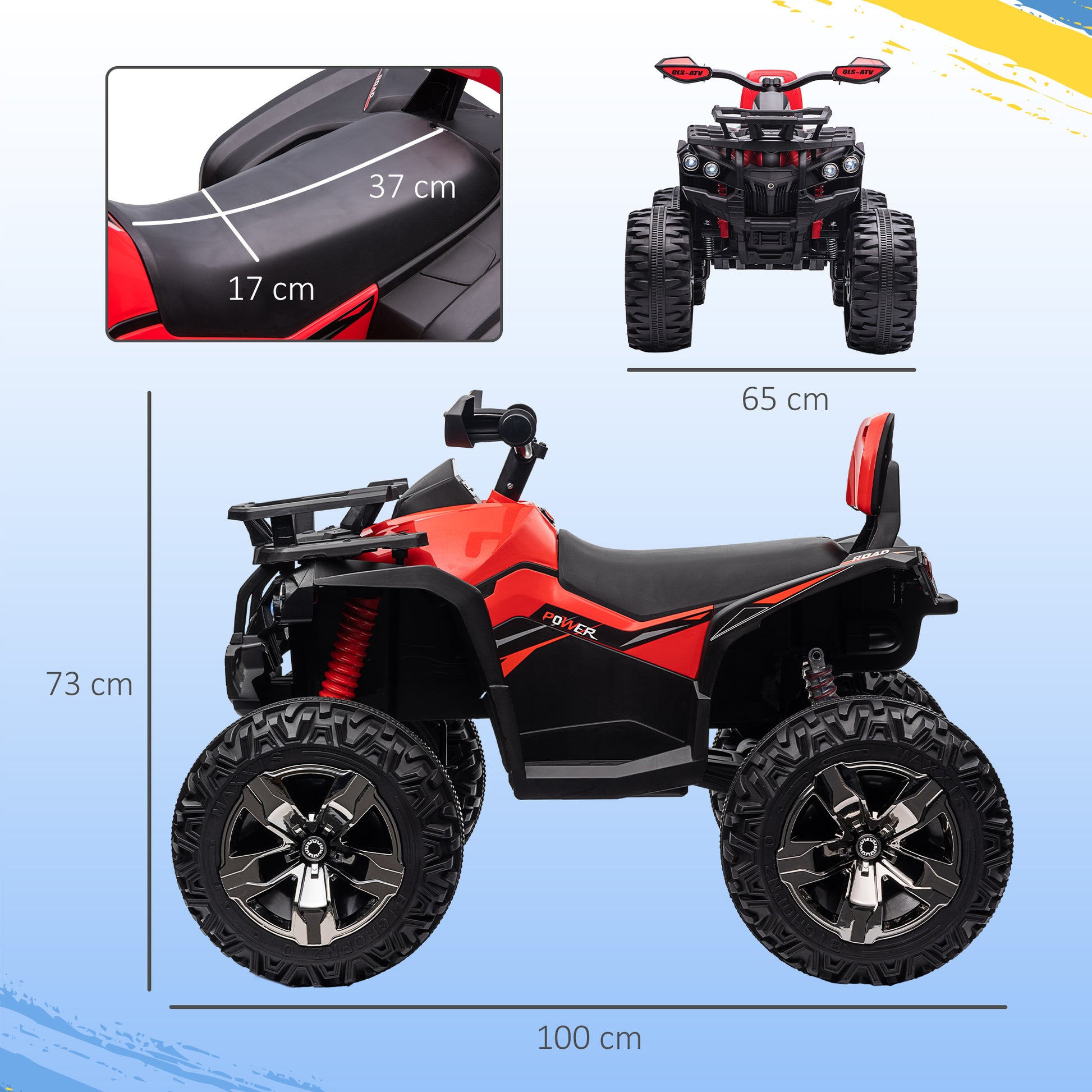 HOMCOM 12V Kids Electric Quad Bike with LED Lights, Music, Backrest, Forward/Backward, Red - ALL4U RETAILER LTD