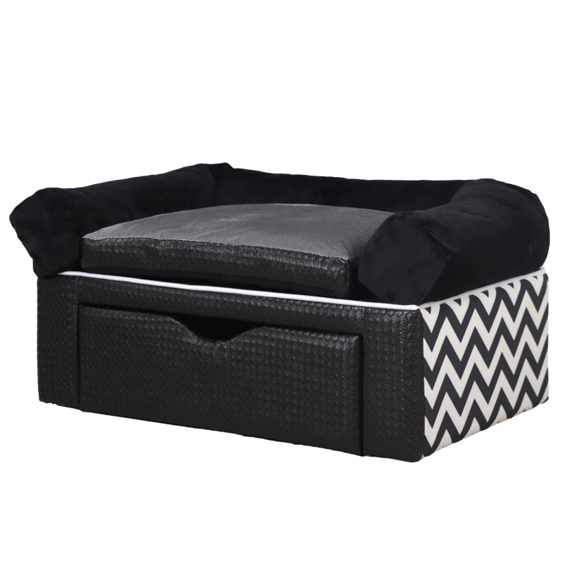 PawHut Dog Sofa Bed with Storage Drawer and Soft Cushion for Small Dogs - Black