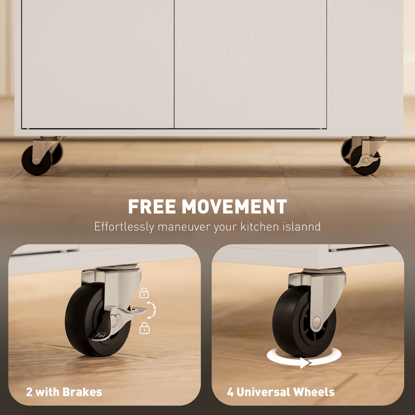 HOMCOM Rolling Kitchen Island With 3 Tier Spice Rack And Drawer Towel Rack White