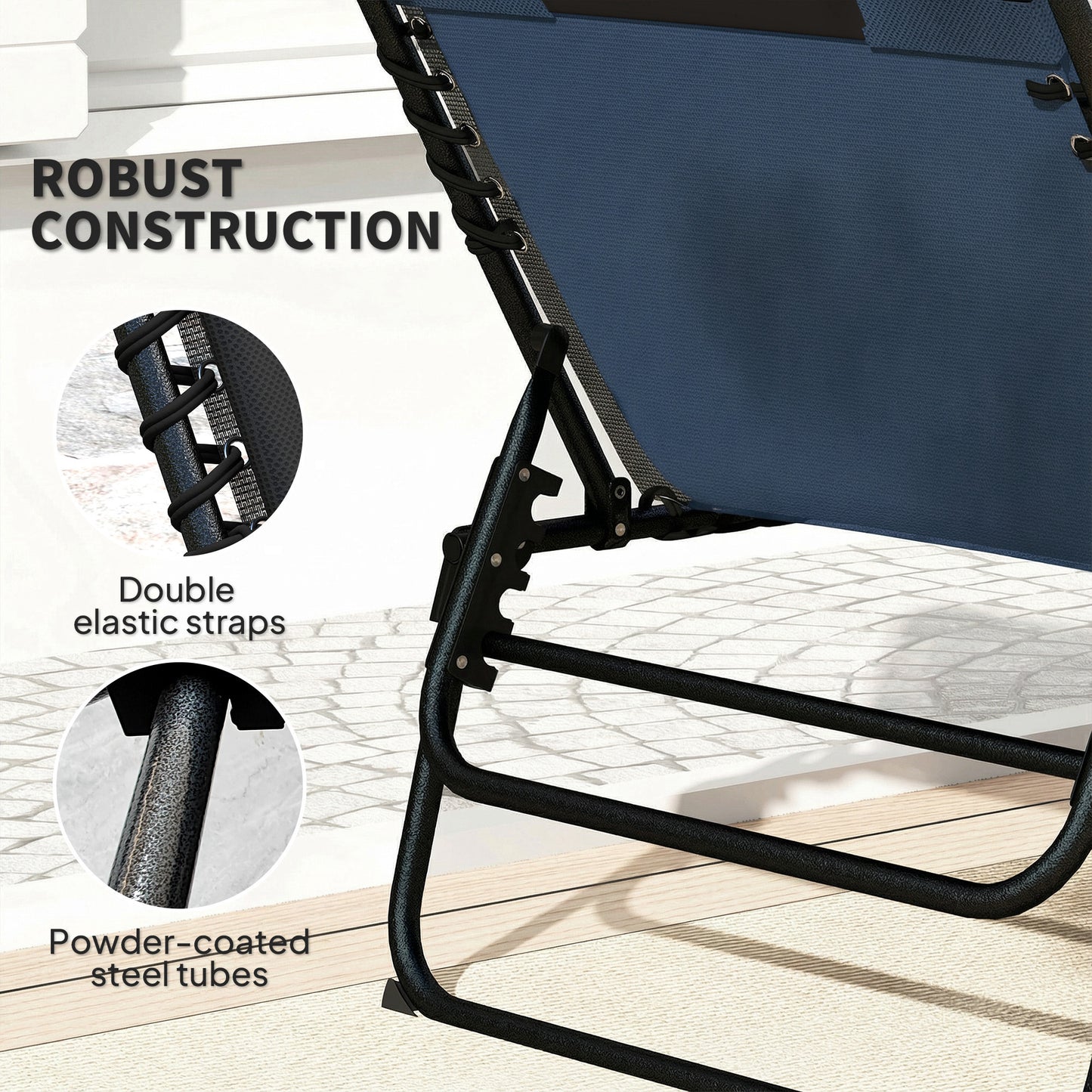 Outsunny Set Of Two Reclining Sun Loungers Dark Blue With Five Level Adjustable Backs And Side Pockets