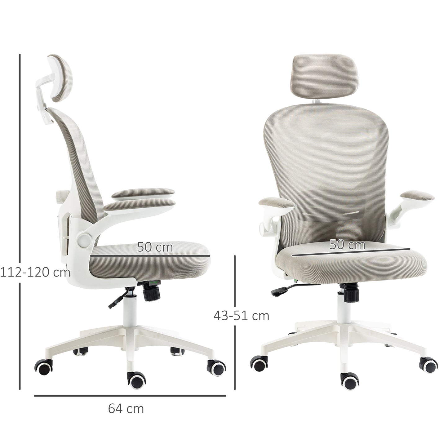 Vinsetto Ergonomic Mesh Office Chair with Adjustable Lumbar Support and Headrest - Grey - ALL4U RETAILER LTD