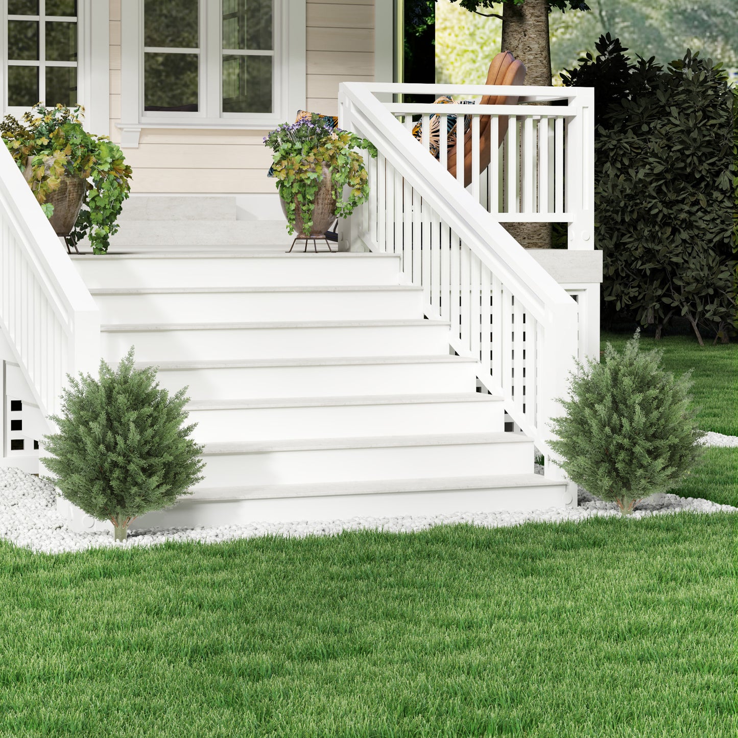 HOMCOM 60 cm Artificial Cypress Tree Set of 2 with Ground Stake for Indoor and Outdoor Use UV Resistant Green