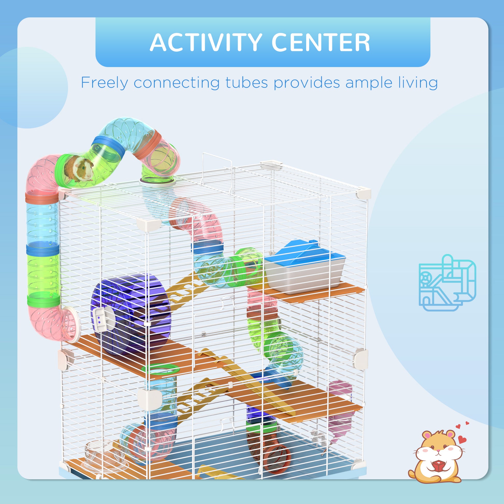 PawHut 5-Tier Light Blue Hamster Habitat with Exercise Wheel, Tunnel & Accessories - ALL4U RETAILER LTD