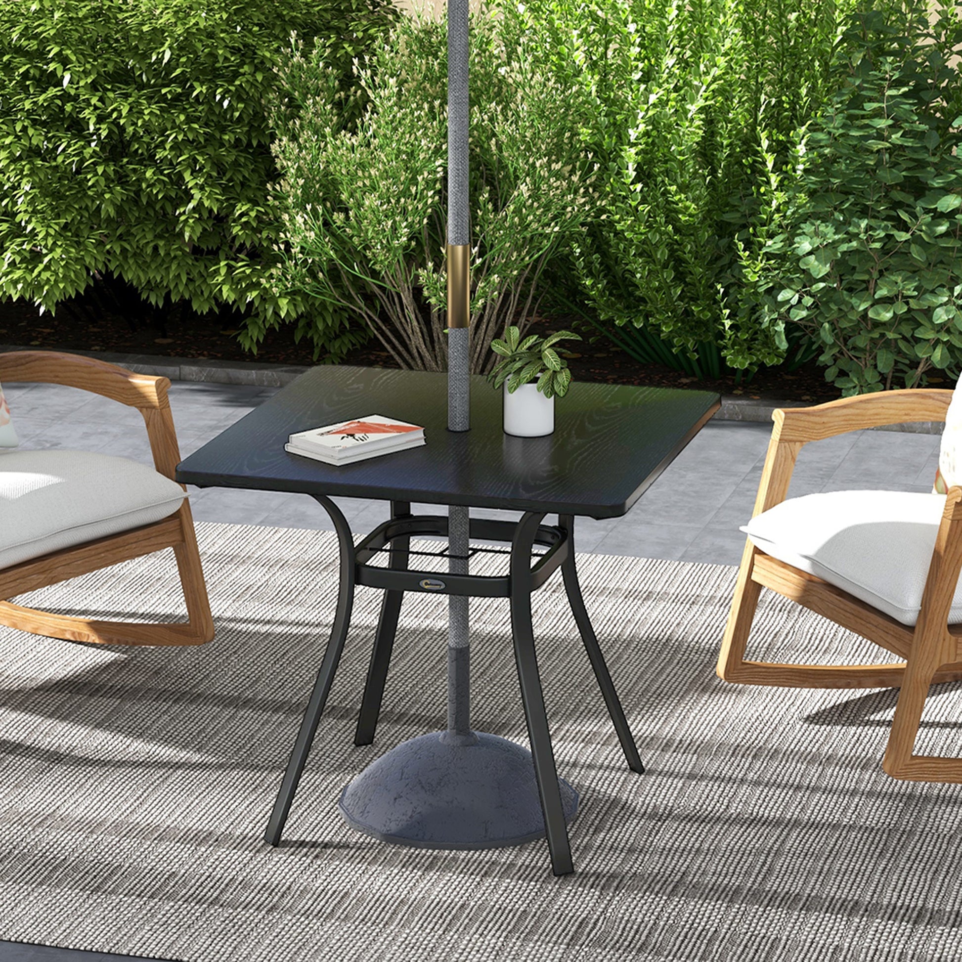 Outsunny Stylish Black Steel Garden Bistro Table with Umbrella Hole for Four People - ALL4U RETAILER LTD