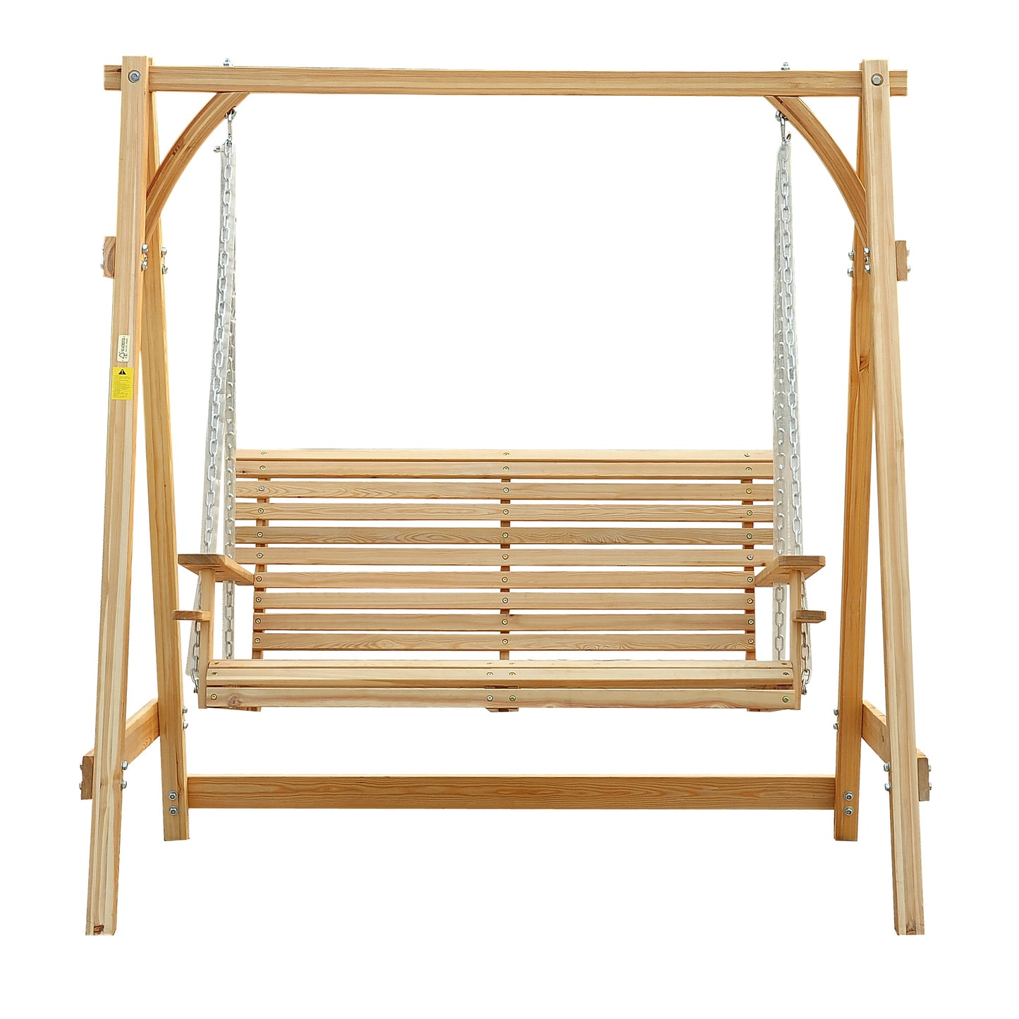 Outsunny 2 Seater Garden Swing Seat Wooden Swing Chair Bench With Cup Holders For Outdoor Porch Patio Natural Finish