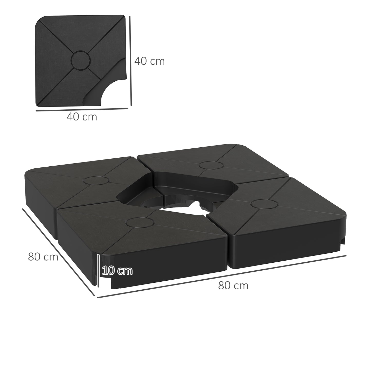 Outsunny Umbrella Weights for Cantilever Parasols Set of 4 Heavy Duty Base Weights 64kg Sand or 55kg Water Filled Black