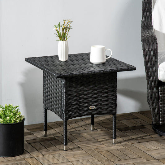 Outsunny PE Rattan Outdoor Coffee Table, Easy Match Rattan Side Table, Black - ALL4U RETAILER LTD
