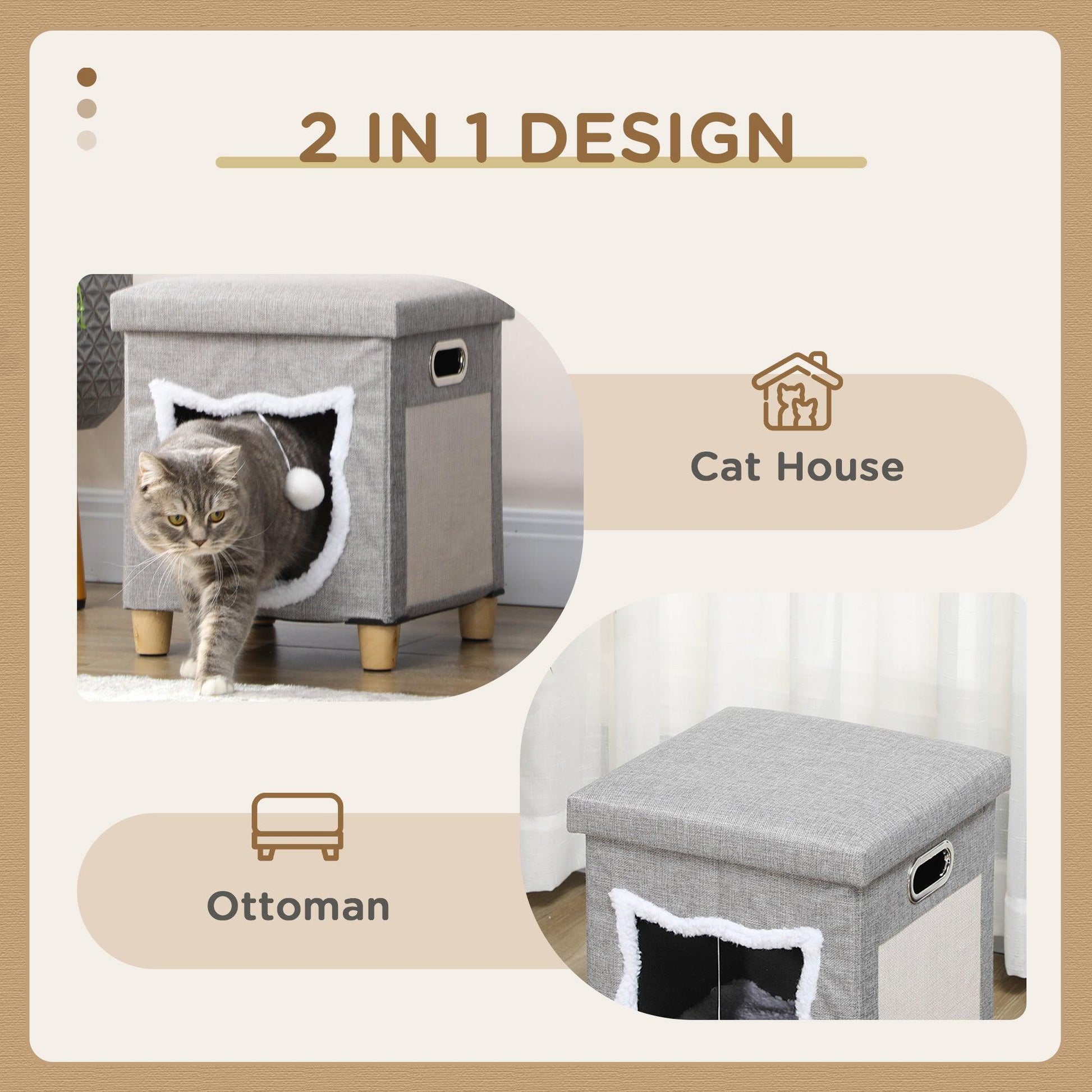 PawHut Grey Cat Bed Ottoman with Removable Cushion - ALL4U RETAILER LTD