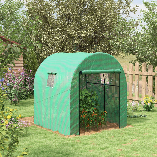 Outsunny Polytunnel Greenhouse Walk-in Grow House with UV-resistant PE Cover, Doors and Mesh Windows, 1.8 x 1.8 x 2m, Green - ALL4U RETAILER LTD