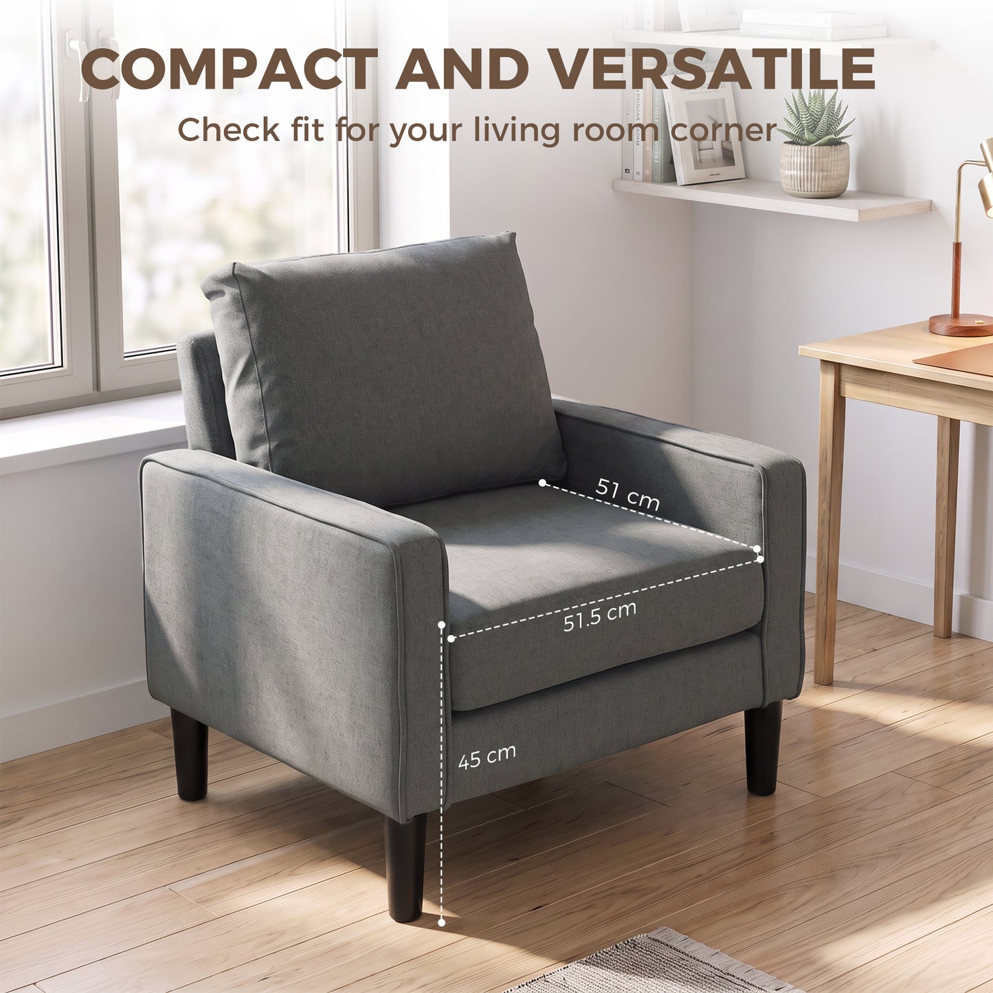 HOMCOM Linen Accent Chair Dark Grey Spring Cushion Living Room