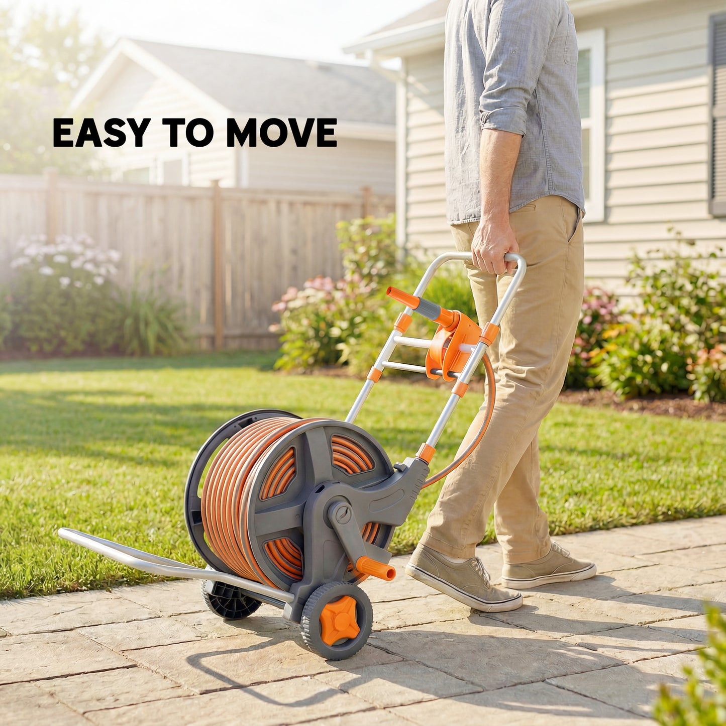 Outsunny Hose Reel Cart With Wheels 45m Garden Hose Reel With 2 Pattern Nozzles And Rewind Handle Orange