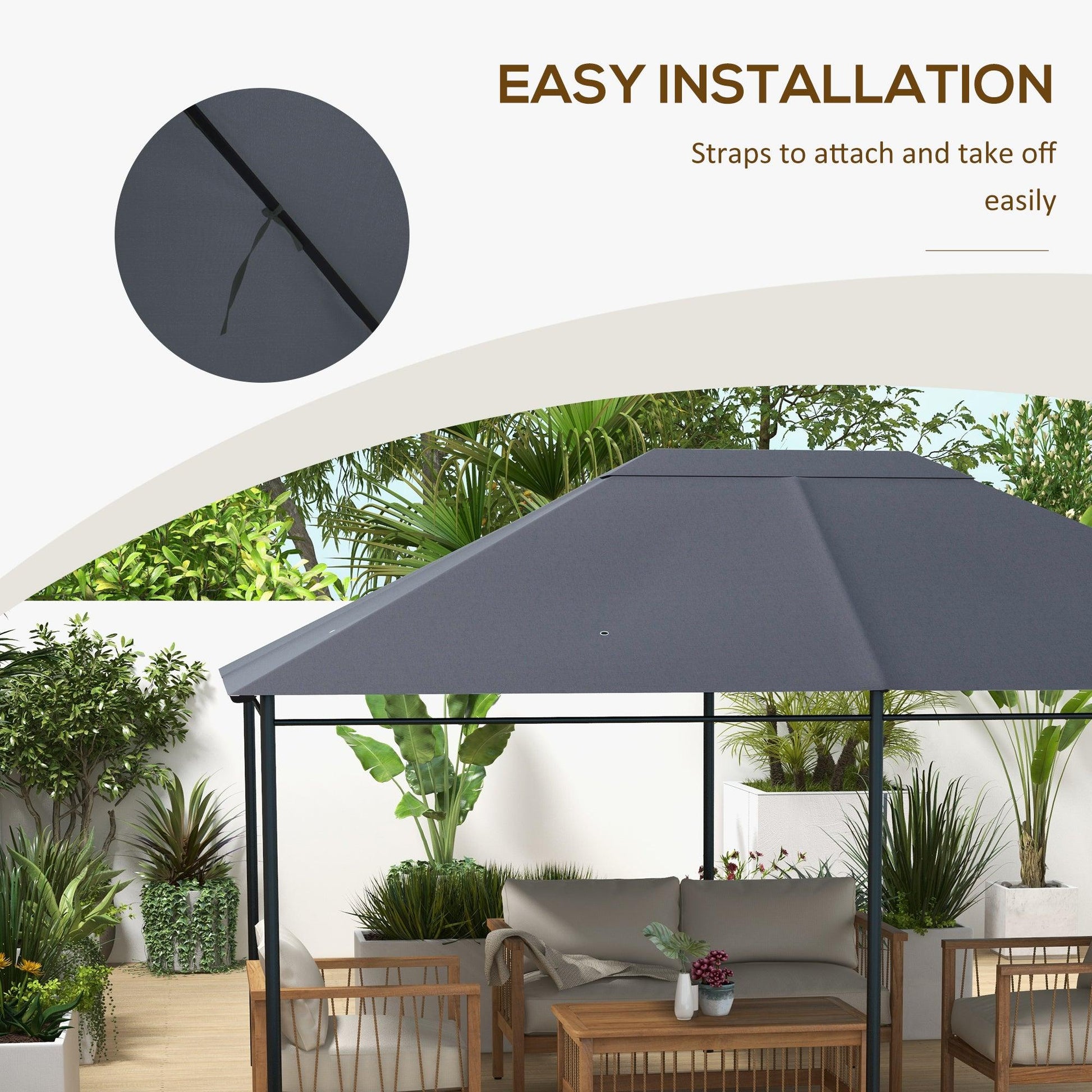 Outsunny 3 x 4m Gazebo Canopy Replacement Cover, Gazebo Roof Replacement (TOP COVER ONLY), Dark Grey - ALL4U RETAILER LTD