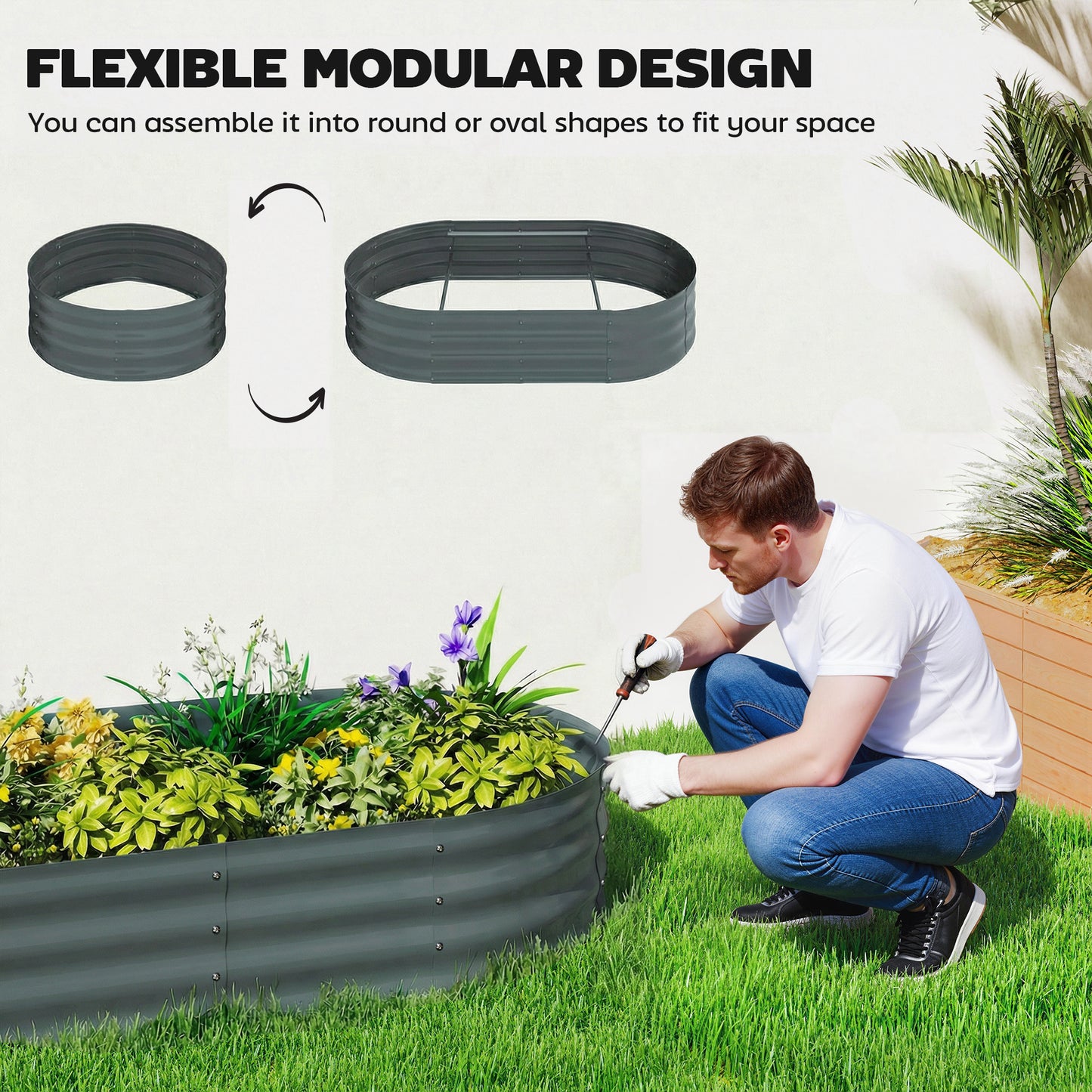 Outsunny Galvanised Raised Garden Bed With Arched Trellis 4 X 2 X 4.6 Ft Open Bottom Metal Planter Dark Grey
