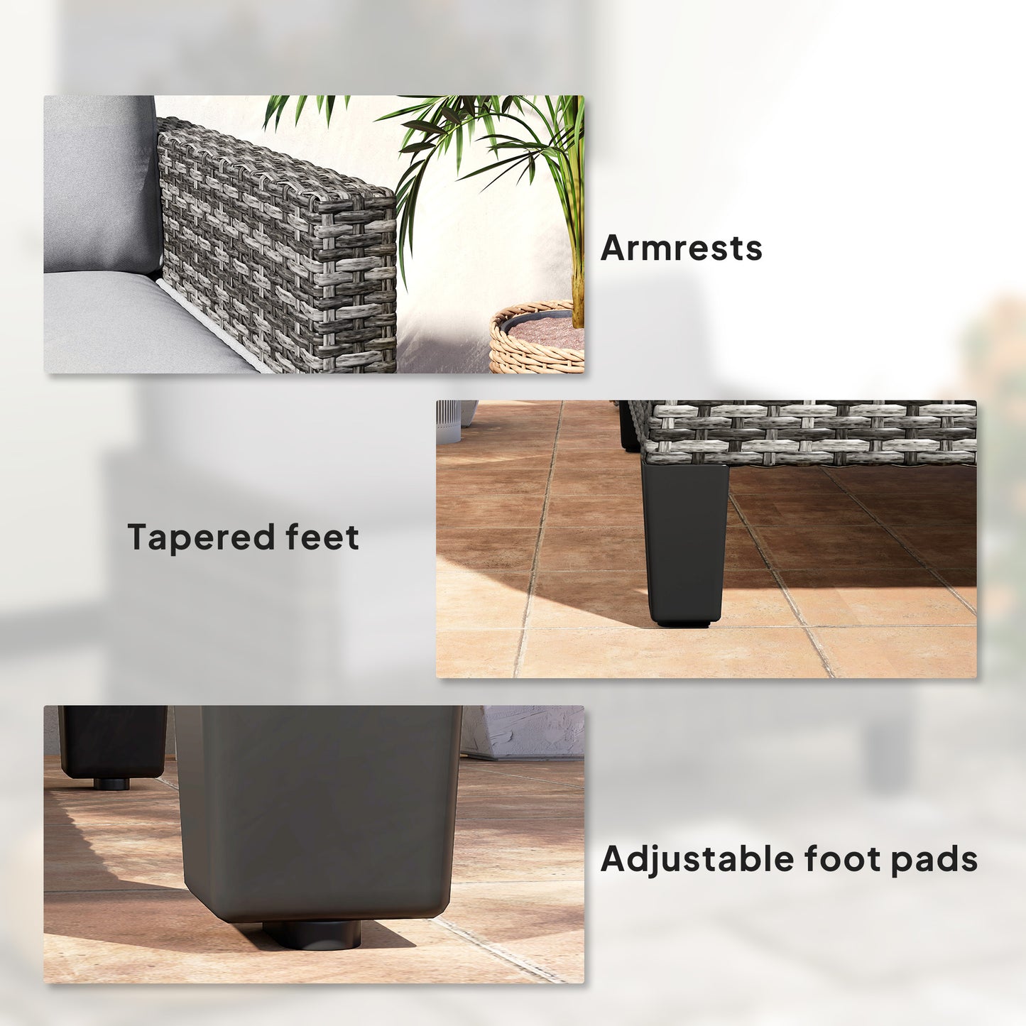 Outsunny Two Seater Rattan Outdoor Sofa Dark Grey With Thick Cushions And Adjustable Feet