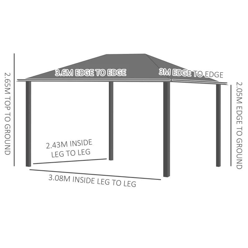 Outsunny 3 x 4m Hard Top Gazebo with Netting and Curtains - Garden Pavilion, Polycarbonate Roof, Aluminium Frame - ALL4U RETAILER LTD