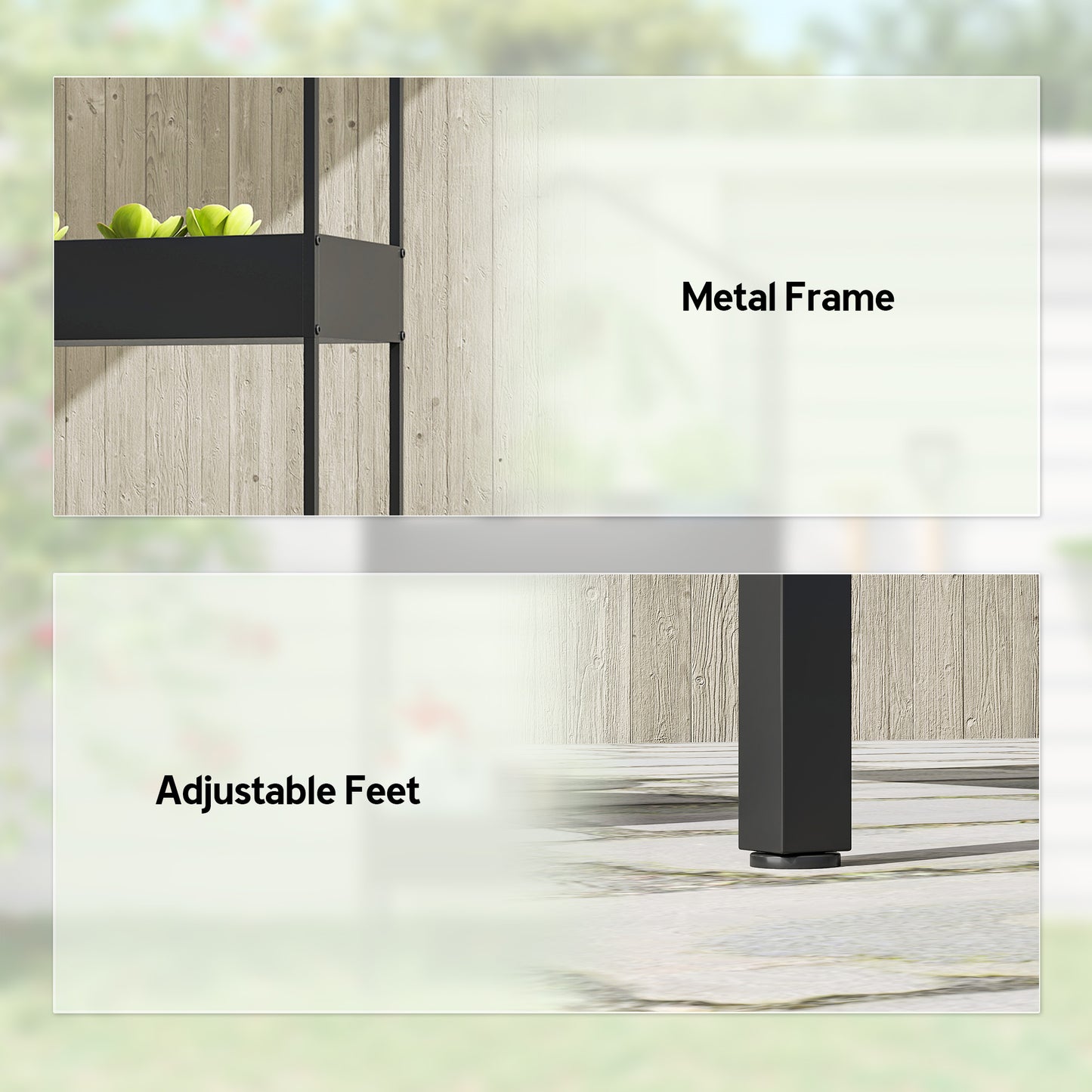 Outsunny 2 Tier Plant Stand With Hook Outdoor Indoor Metal Display Rack House Shaped Pots Holder Black