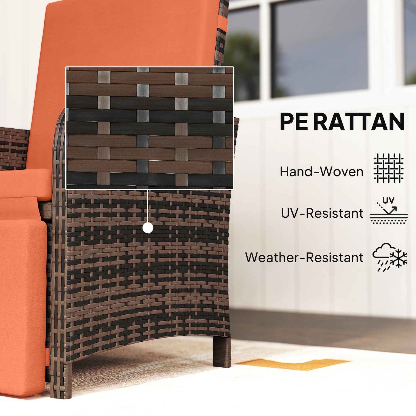 Outsunny 3 Piece Rattan Bistro Set With Cushions And Storage Function For Balcony Orange